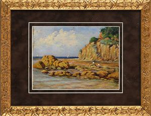 Renuccio  Renucci : Veduta della costa nei pressi di Livorno  - Asta Dipinti del XIX e XX secolo - Associazione Nazionale - Case d'Asta italiane