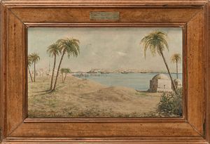 G. Longobardi (Scuola italiana inizi del XX secolo) : Tripoli, 'Dalle tombe dei Karamanli ammirando l'imponente convoglio / 12 ottobre 1911'  - Asta Dipinti del XIX e XX secolo - Associazione Nazionale - Case d'Asta italiane