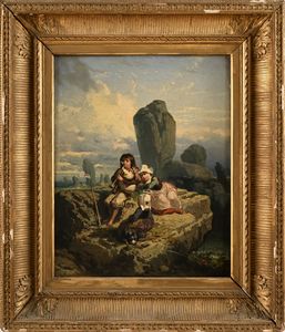 Scuola francese del XIX secolo : Una sosta per la musica  - Asta Dipinti del XIX e XX secolo - Associazione Nazionale - Case d'Asta italiane