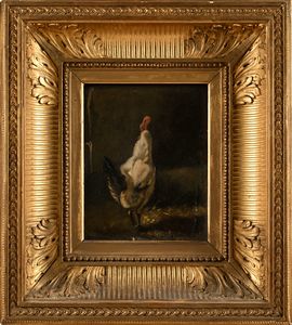 Cimino di Valenzano (Scuola francese del XIX secolo) : Coppia di dipinti raffigurante galli  - Asta Dipinti del XIX e XX secolo - Associazione Nazionale - Case d'Asta italiane