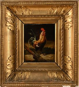 Cimino di Valenzano (Scuola francese del XIX secolo) : Coppia di dipinti raffigurante galli  - Asta Dipinti del XIX e XX secolo - Associazione Nazionale - Case d'Asta italiane