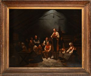 Adolph Tidemand : Family worship in Norway  - Asta Dipinti del XIX e XX secolo - Associazione Nazionale - Case d'Asta italiane