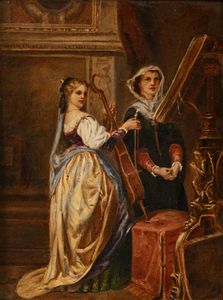 Scuola francese del XIX secolo - Due musiciste in un interno