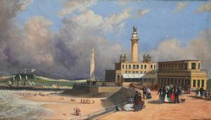 Scuola Europea del XIX secolo - Veduta della spiaggia di Ostenda