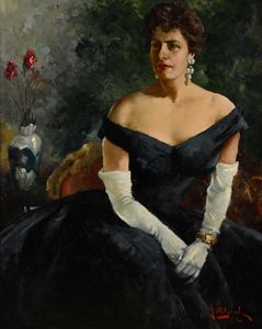 Alfredo Del Sordo - Ritratto di signora in abito da sera