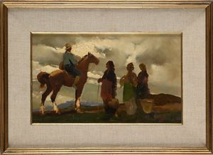 Alfredo Del Sordo : Incontro di contadini lungo la strada di campagna  - Asta Dipinti del XIX e XX secolo - Associazione Nazionale - Case d'Asta italiane