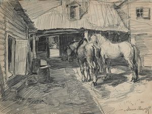 Alessio Issupoff - Cavalli nel cortile