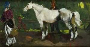 Alfredo Del Sordo - Coppia di contadini in sosta con un cavallo bianco