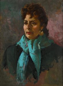 Alfredo Del Sordo - Ritratto di signora con scialle azzurro