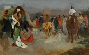 Alfredo Del Sordo - Scena di vita nei pressi delle mura di una citt araba