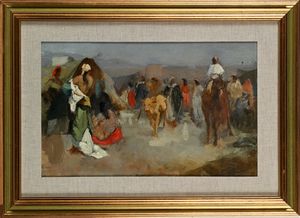 Alfredo Del Sordo : Scena di vita nei pressi delle mura di una citt araba  - Asta Dipinti del XIX e XX secolo - Associazione Nazionale - Case d'Asta italiane