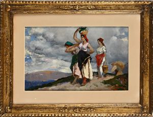 Alfredo Del Sordo : Giovani donne al lavoro in campagna  - Asta Dipinti del XIX e XX secolo - Associazione Nazionale - Case d'Asta italiane