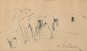 Alfredo Del Sordo - Contadino e due cavalli in campagna