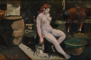 Alfredo Del Sordo - Contadina che fa il bagno nella stalla