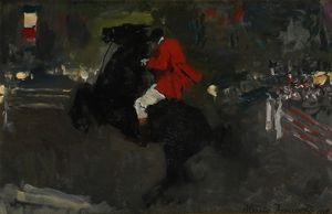 Alessio Issupoff - Cavaliere con cavallo impennato alla riunione ippica internazionale di Roma nel 1948.