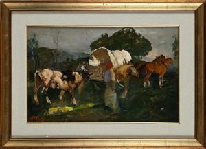 Alfredo Del Sordo : Carovana di contadini  - Asta Dipinti del XIX e XX secolo - Associazione Nazionale - Case d'Asta italiane