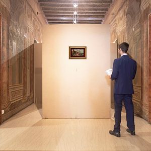 Alfredo Del Sordo : Sosta di contadini con cavallo all'abbeveratoio  - Asta Dipinti del XIX e XX secolo - Associazione Nazionale - Case d'Asta italiane