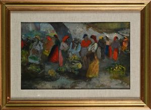 Alfredo Del Sordo : Mercato di ortaggi  - Asta Dipinti del XIX e XX secolo - Associazione Nazionale - Case d'Asta italiane