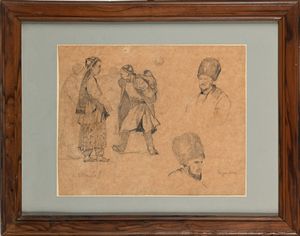 Alessio Issupoff : Studi di abitanti di Samarcanda  - Asta Dipinti del XIX e XX secolo - Associazione Nazionale - Case d'Asta italiane