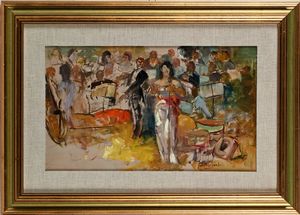 Alfredo Del Sordo : La cantante e il complesso musicale  - Asta Dipinti del XIX e XX secolo - Associazione Nazionale - Case d'Asta italiane
