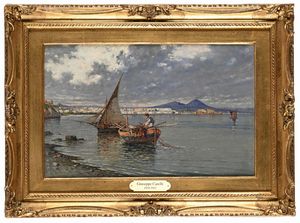 Giuseppe Carelli : Veduta di Napoli da Mergellina  - Asta Dipinti del XIX e XX secolo - Associazione Nazionale - Case d'Asta italiane