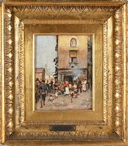 Vincenzo Migliaro : Vicolo napoletano  - Asta Dipinti del XIX e XX secolo - Associazione Nazionale - Case d'Asta italiane