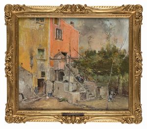 Giuseppe Casciaro : 'La casa rossa - Cava dei Tirreni'.  - Asta Dipinti del XIX e XX secolo - Associazione Nazionale - Case d'Asta italiane