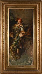 Tito Pellicciotti : Contadina con due pecore  - Asta Dipinti del XIX e XX secolo - Associazione Nazionale - Case d'Asta italiane