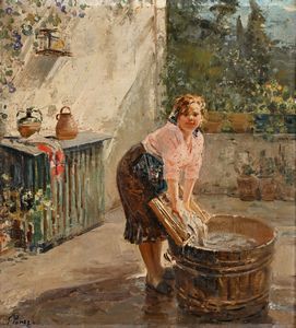 Giovanni Panza - Giovane lavandaia in terrazza