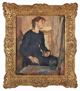 ANTONIO BRESCIANI : La pittrice	  - Asta Dipinti del XIX e XX secolo - Associazione Nazionale - Case d'Asta italiane