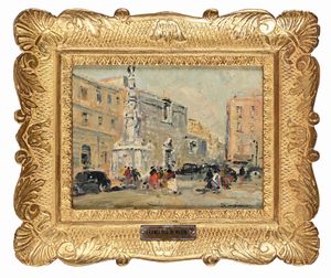 Francesco Di Marino : Napoli, piazza del Ges  - Asta Dipinti del XIX e XX secolo - Associazione Nazionale - Case d'Asta italiane