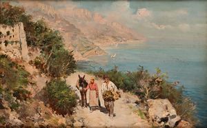 Tito Pellicciotti - Coppia di contadini su una strada lungo la costiera