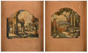 Antonino Calcagnadoro - Due paesaggi con antiche rovine architettoniche