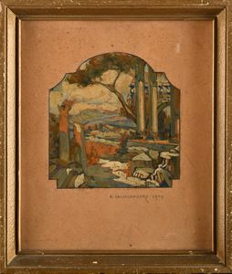 Antonino Calcagnadoro : Due paesaggi con antiche rovine architettoniche  - Asta Dipinti del XIX e XX secolo - Associazione Nazionale - Case d'Asta italiane