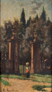 E. Landucci (Scuola romana seconda metà del XIX secolo) - 'Cancello della Villa Aldobrandini a Frascati'