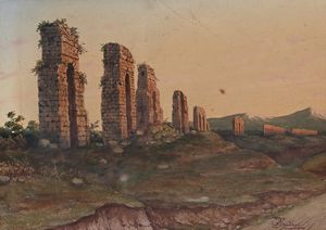 Giovanni  Monti - Resti di un antico acquedotto nella Campagna Romana