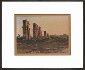 Giovanni  Monti : Resti di un antico acquedotto nella Campagna Romana  - Asta Dipinti del XIX e XX secolo - Associazione Nazionale - Case d'Asta italiane