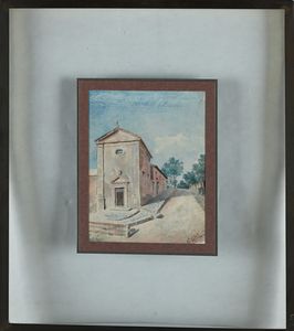 Scuola Italiana fine del XIX inizi del XX secolo : a) Marina  b) Strada con chiesa  - Asta Dipinti del XIX e XX secolo - Associazione Nazionale - Case d'Asta italiane