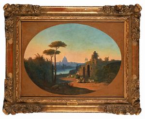 Scuola Europea del XIX secolo : Veduta di Roma  - Asta Dipinti del XIX e XX secolo - Associazione Nazionale - Case d'Asta italiane