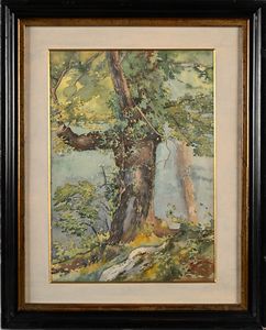 Onorato Carlandi : Alberi  - Asta Dipinti del XIX e XX secolo - Associazione Nazionale - Case d'Asta italiane