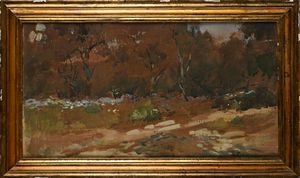 Umberto Coromaldi : Il sentiero nel bosco  - Asta Dipinti del XIX e XX secolo - Associazione Nazionale - Case d'Asta italiane