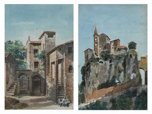 Scuola Italiana fine del XIX inizi del XX secolo - Due vedute di paese