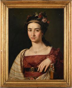 Francesco Podesti : Ritratto di Vittoria Emiliani  - Asta Dipinti del XIX e XX secolo - Associazione Nazionale - Case d'Asta italiane