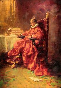 Scuola italiana inizi del XX secolo - Cardinale in un interno