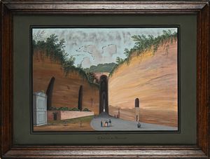 Scuola napoletana del XIX secolo : 'Grotta di Posillipo' e 'Quartiere a Pompei'  - Asta Dipinti del XIX e XX secolo - Associazione Nazionale - Case d'Asta italiane