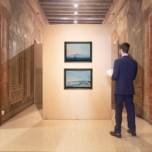 Scuola napoletana del XIX secolo : 'Napoli in generale' e 'Villa Reale di Napoli'  - Asta Dipinti del XIX e XX secolo - Associazione Nazionale - Case d'Asta italiane