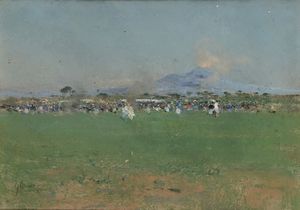 Giuseppe Casciaro - Festa in campagna con il Vesuvio sullo sfondo