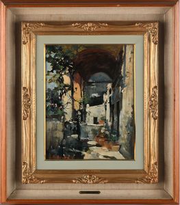 Ezelino Briante : Una terrazza assolata  - Asta Dipinti del XIX e XX secolo - Associazione Nazionale - Case d'Asta italiane