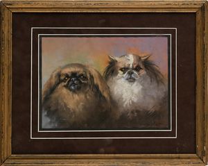 MARINO LENCI : Due cagnolini  - Asta Dipinti del XIX e XX secolo - Associazione Nazionale - Case d'Asta italiane