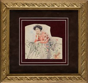 Pietro Scoppetta : Giovane donna al balcone  - Asta Dipinti del XIX e XX secolo - Associazione Nazionale - Case d'Asta italiane